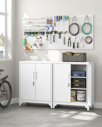 SONGMICS File Cabinet, Multi-Purpose Cabinet, Office Cabinet with 2 Doors, Lockable Cabinet, Steel Storage Cabinet, for Study Room, Living Room, Matte White OMC012W01 (80B cm, Matte White)