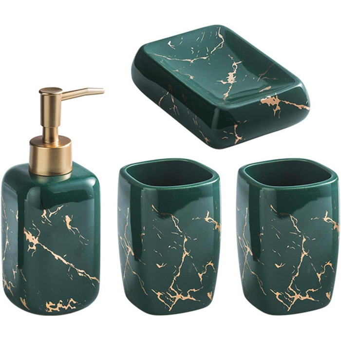 Набір для ванної кімнати Icegrey (4 шт) - розкішний аксесуар, зелений колір. Набір для ванної кімнати, декор, світло, розкіш.