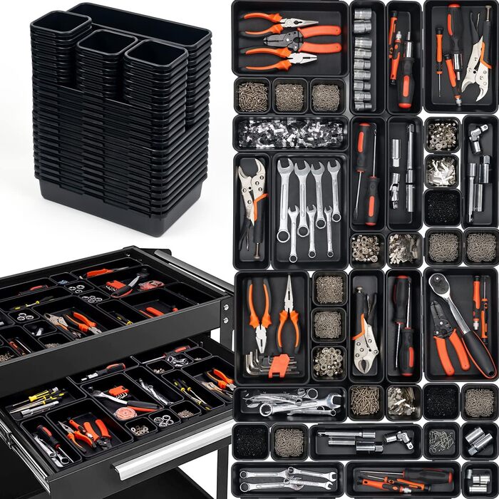 45-Piece Tool Case Empty Organizer Sortierbox, Tool Storage Drawer Organization System Tool Box Organizer, Storage Box Sort Boxes for Small Parts, Screws, Gadgets, Workshop.