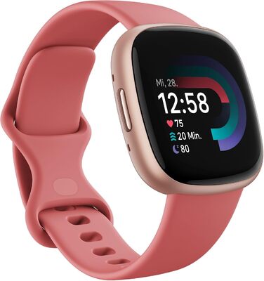 Смарт-годинник Fitbit Versa 4 – фітнес-трекер з GPS, телефоном, 6 днів роботи батареї, 40+ режимів тренувань, сумісний з Android/iOS, Sandrosa/Aluminium (Кораловий рожевий)