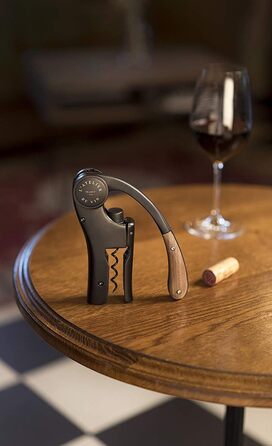 THE WINE WORKSHOP – Oeno Motion Wood & Black – Vertical Lever Corkscrew - Matte Metal and Solid Walnut Wood - Color Black