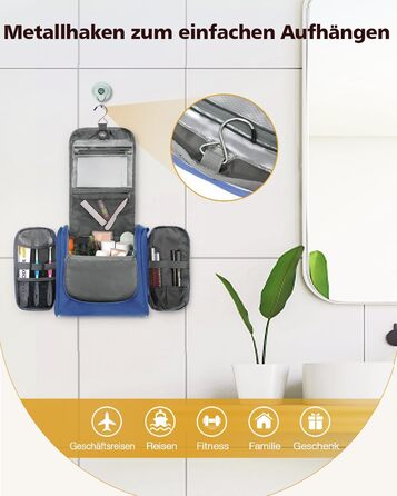 Чоловіча та жіноча косметичка для подорожей, водонепроникна, з гачком для підвішування, компактна, органайзер для косметики (Блакитна)