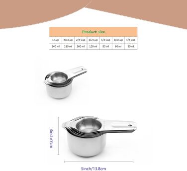 Measuring cup and spoon set, 7 stainless steel measuring cups and 6 stainless steel measuring spoons, kitchen aids for cooking and baking