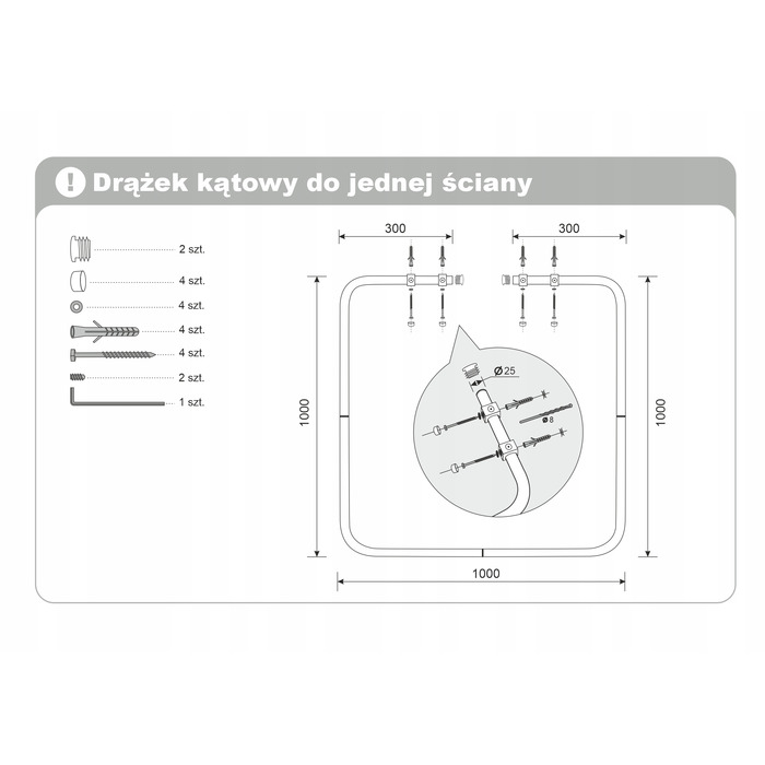 Кутовий штанга для душу Sasko 100-100 x 25 мм, білий