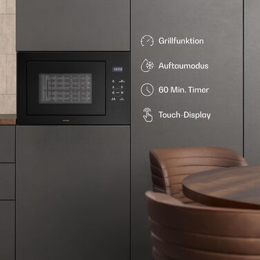 Вбудована мікрохвильова піч Klarstein Velaire 60 см з грилем – 25L, 850W, 8 програм, сенсорне керування, нержавіюча сталь, таймер, білий (чорний)