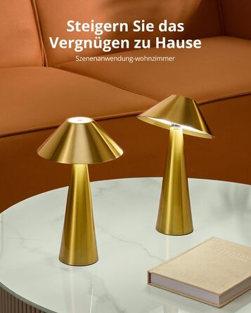 BOJIM 2 шт. LED настільна лампа золота, акумуляторна, USB, бездротова, диммування, магнітна, IP54, вологостійка, для балкона, поворотний наголовник