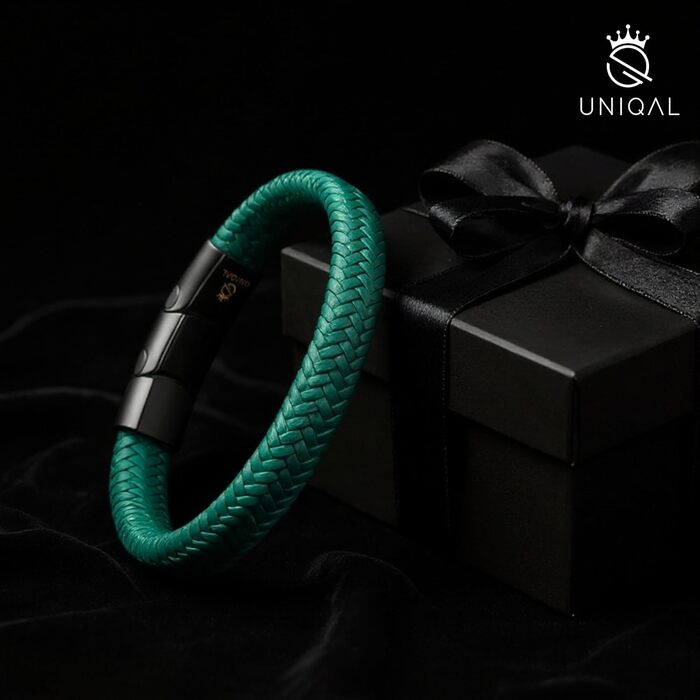 Браслет чоловічий шкіряний UNIQAL 'BRAID' плетене чорне з нержавіючої сталі, 23 см, з подарунковою коробкою