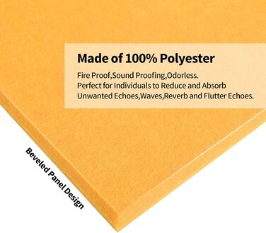 Набір акустичних панелей Rdutuok (12 шт), гексагональні звукопоглинаючі плити 30x26x1 см для студії, офісу та декору стін, помаранчево-жовті