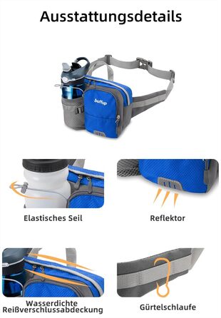 Спортивна поясна сумка-бананка з тримачем для пляшки, для собак, велоспорт, піші прогулянки, біг, поясна сумка для чоловіків та жінок, велика, блакитна