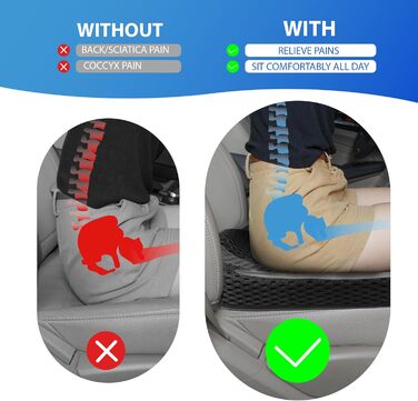 Автомобільна подушка для сидіння Lofty Aim з Memory Foam: підтримка спини, зняття болю при ішіасі, для авто, вантажівки, офісу, інвалідного візка - велика, чорна