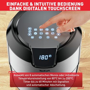 Аерофритюрниця Tefal Easy Fry Deluxe XL EY401D, 1500 Вт, 4,2 л, 8 програм, цифровий дисплей, енергозберігаюча, без олії, нержавіюча сталь