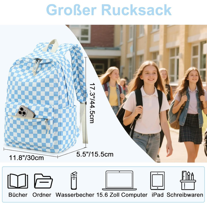 Шкільний рюкзак LEDAOU для хлопчиків та дівчаток-підлітків, білий з ромашками, чорний, блакитно-білий, для щоденного використання