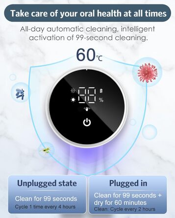Тримач для зубних щіток з УФ дезінфекцією, електричний, з сушкою та LED-дисплеєм, перезаряджуваний, настінний, 2 слоти