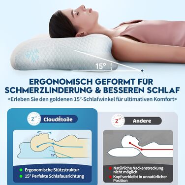 Ортопедична подушка CloudÉtoile з Memory Foam 2-в-1: ергономічна подушка для сну на боці, спині та животі. Біла, 64x38x12 см.
