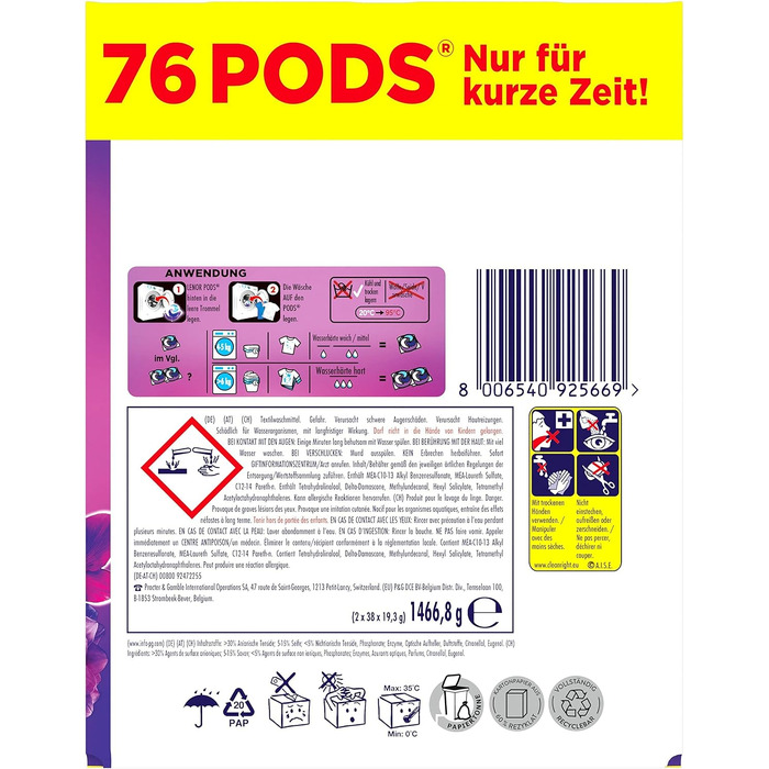 Капсули для прання кольорових речей Lenor All-in-1 PODS Amethyst Blütentraum, гігієнічне глибоке очищення та тривала свіжість, 76 шт