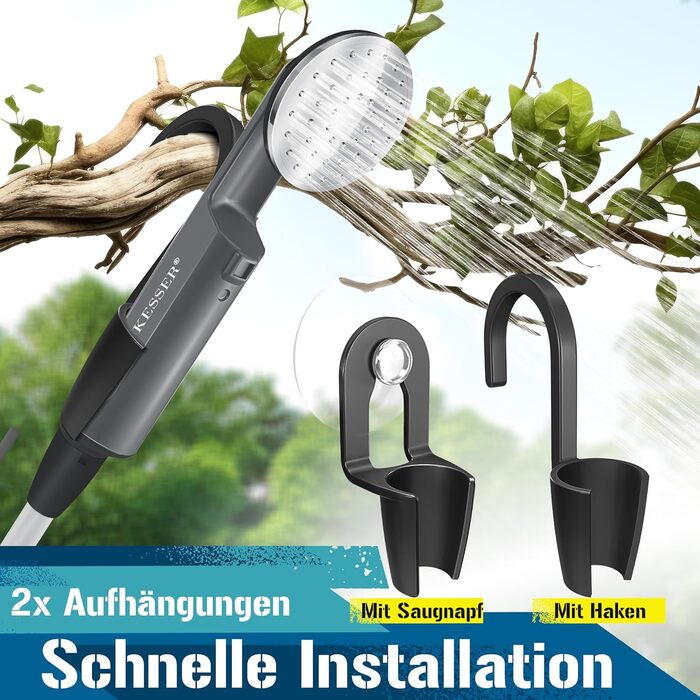 Портативний душ KESSER для кемпінгу з акумулятором, 12В, USB зарядка, занурювальний насос, ручна лійка, для авто, саду, домашніх тварин, у комплекті сумка, антрацит/чорний