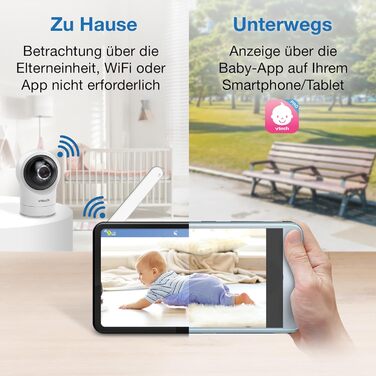 Відеоняня Vtech VM901-1W WiFi з 5-дюймовим HD-дисплеєм, поворотна камера 1080P, мобільний додаток, широкий кут огляду 120°, сумісна з iOS та Android