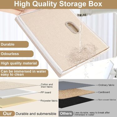 Yawinhe 3-Piece Storage Boxes with Lids, Foldable Fabric Box with Handles, Storage Boxes, for Bedroom, Clothes Storage, 32x23x20cm, SNK023G-3 (32x23x20cm/3-Pack, Beige)