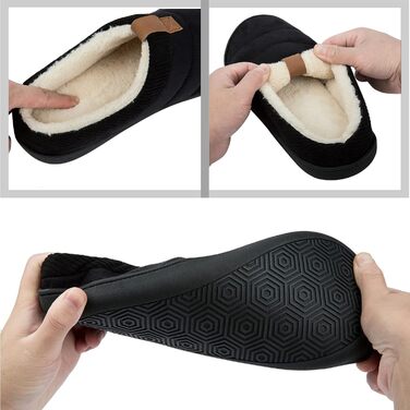 Чоловічі тапочки зимові теплі м'які комфортні з піною пам'яті протиковзкі для дому та вулиці 45/46 EU чорні