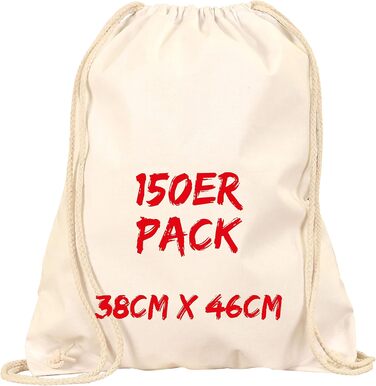 TEXXILLA Drawstring Bags - Pack of 150 | Natural | with robust drawstrings | 38x46cm | Jute bags | shopping bag | unprinted