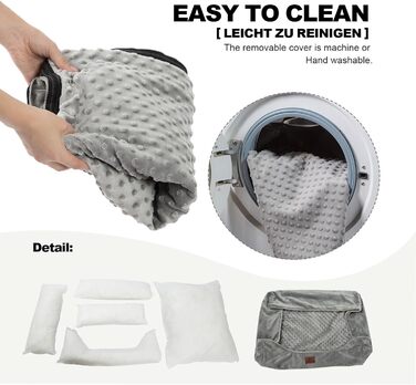 Dog Bed for Small and Medium Dogs 65x55x18cm, Washable Dog Cushions, Removable Cover, Dog Sofa Dog Basket with Raised Edges, Fluffy Cat Bed Dog Bed with Nubs, Dark Grey (55x45x16cm, Light Grey - Removable)