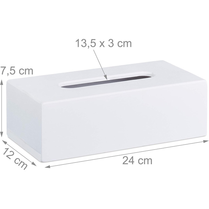 2 x Bamboo Tissue Box, Tissue Box with Sliding Bottom, Tissue Box for Facial Tissues, HxBxT: 7.5 x 24 x 12 cm, white