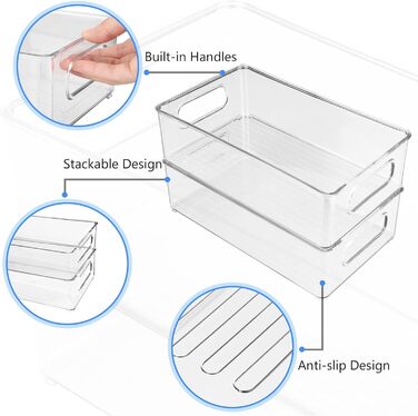 Stackable Refrigerator Organizer, Storage Box Kitchen Organizer, Pantry Food Container Transparent Containers for Refrigerator, Kitchen, Cabinets