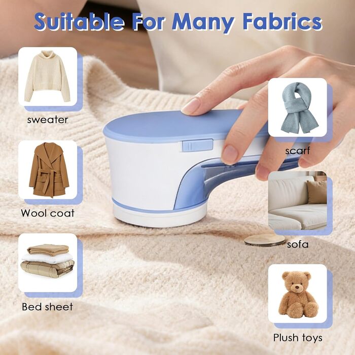 Електричний видальник пуху та ниток, портативний, з USB-кабелем та змінною голкою. Підходить для одягу, меблів, вовни. Компактний, блакитний