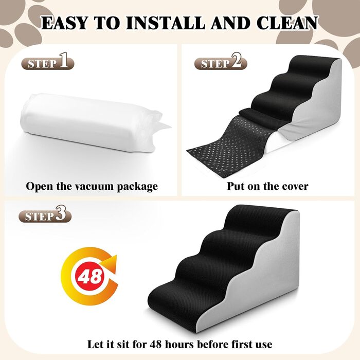 Східці для собак та котів JUOIFIP, 4 сходинки, для маленьких порід, чорного кольору, миючий, антиковзкий