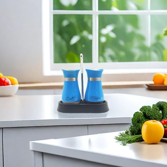 Набір солі та перцю (2 шт) з підставкою, скло та нержавіюча сталь, для кухні та кемпінгу