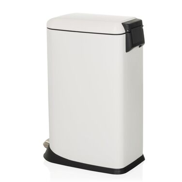 Сміттєвий відер з педаллю та кришкою SoftClose hjh OFFICE CLEAN Slim, 20л, сталевий вузький смітник з внутрішнім відром, білий, 56x34x22 см