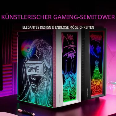 Корпус для ПК Mars Gaming MC300P MicroATX, загартоване скло, Mesh-панель, 3x FRGB вентилятори, чорний