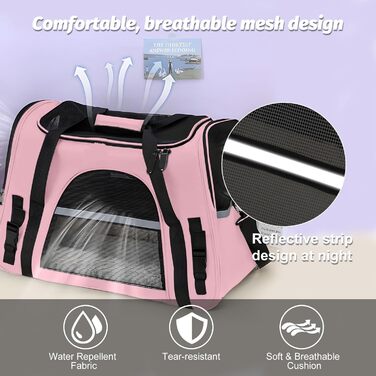 Транспортна сумка для тварин з підстилкою з флісу, рожева. Підходить для котів та собак до 10 кг.