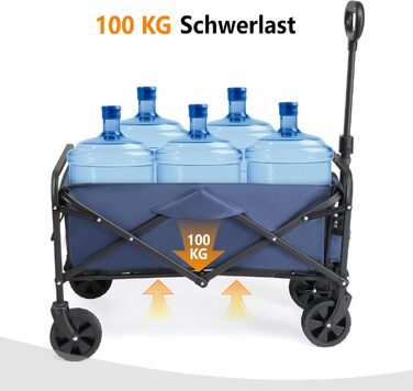 Візок-теліжка Bonnlo Bollerwagen складаний, 100 кг, 600D Oxford, синій - для кемпінгу, покупок, саду