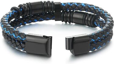 Чоловічий шкіряний браслет COOLSTEELANDBEYOND з плетеним дизайном, двошаровий, з металевими шармів, чорний/синій колір