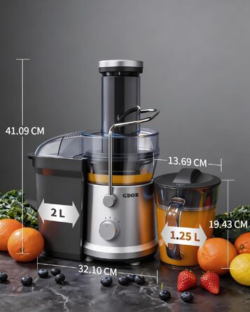 Центрифужна соковижималка GDOR 1300W для овочів та фруктів з широким завантажувальним отвором 81 мм