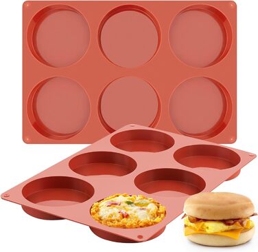 JOERSH Silicone Egg Molds, 10.2 cm, Jumbo Muffin Baking Pans, Non-Stick Coated, Large, Round, Silicone Molds for Hamburger Buns, Cornbread, Cakes, Pies, Shortcakes, Breakfast Eggs, Sandwiches