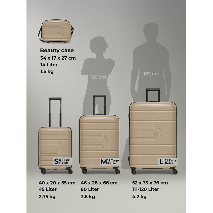Набір валіз REDOLZ 3 шт. | Розширювані, з TSA-замком, з поліпропілену | Розміри: 6 см, 4 колеса | Beige (Essentials 11)