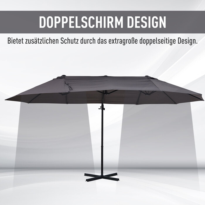 Outsunny Double Canopy Parasol with Crank, Adjustable Garden Umbrella, Sun Protection, Metal, Dark Gray, 440 x 270 x 250 cm | Aosom