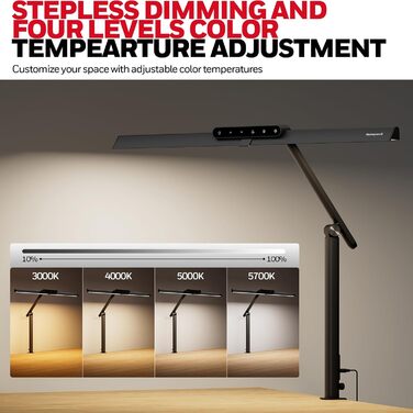 LED лампа для столу Honeywell HJ1 Sunturalux™ - регульована, для офісу та дому, з кріпленням, чорна