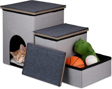 Сходинки для собак та котів Relaxdays з гніздом та місцем для зберігання, сірі, 41,5 x 72 x 33 см