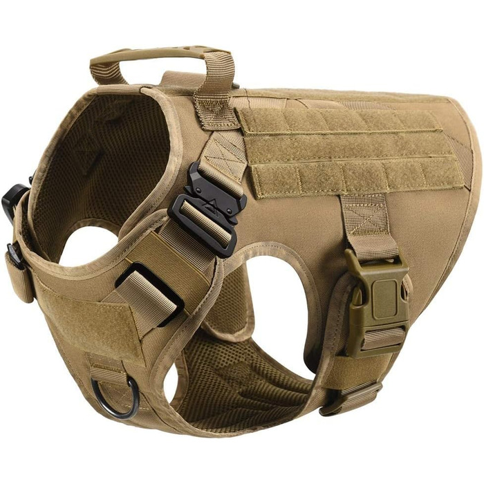 FeimaX Tactical Dog Harness with Handle Military Net Working Tactical Dog Vest Chest Harness for Large Dogs No Pull Adjustable Vest for Walks Training (Brown, S) Brown S
