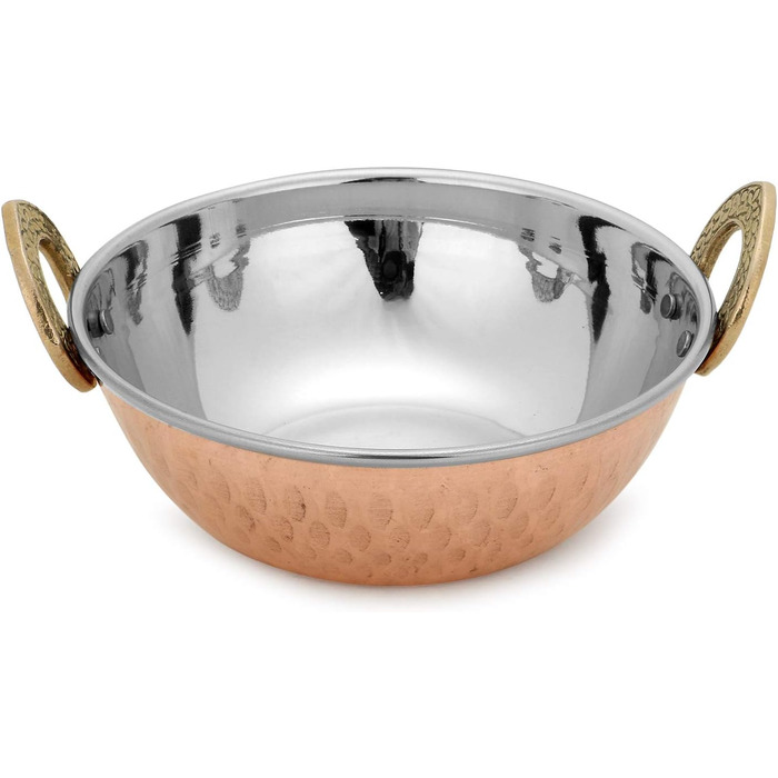 Zap Impex Traditional Indian Serving Bowl Copper Stainless Steel Hammered Karahi Indian Dishes and Portion Curry Serving Dishware for Household and Kitchen (15 cm) 400 ml 4-Piece Set