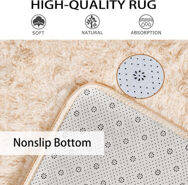 Пухнастий килим Hochflor, для вітальні, м'який, з антиковзаючою основою, можна прати, 120x160 см, бежевий