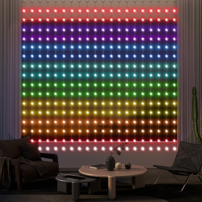 HOMCOM 3x3m String Lights 400 LEDs Light Curtain with Adjustable Brightness, Music Synchronization, Scene Modes, Timer Function, Indoor/Outdoor Light Curtain String Lights, IP44, for Wedding, Party, Christmas | Aosom