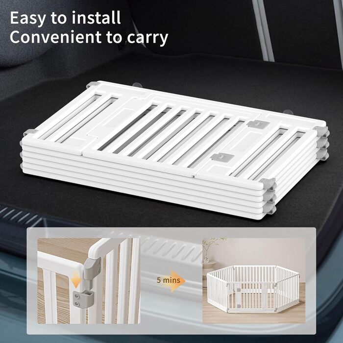 Вольєр для цуценят Gupamiga, розкладний вольєр для собак з дверцятами, вольєр для цуценят для дому, міцний та гладкий, просте встановлення, білий (178 x 178 см), 8 штук (6 штук)