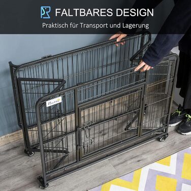 Переносна переносна клітка для тварин PawHut з колесами, 2 дверцятами та знімним піддоном, метал, сірий+чорний, 94x58x69,5 см