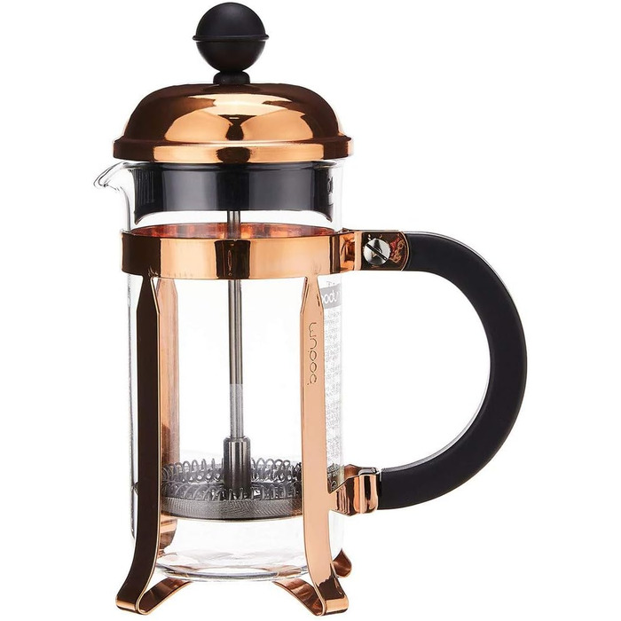 Френч-прес Bodum Chambord 1 л, набір з 6 двошарових склянок Pavina 350 мл, мідний, глянцевий