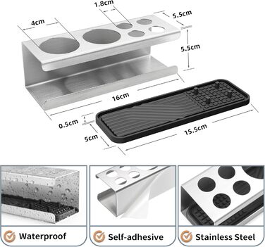 Тримач для електричної зубної щітки, нержавіюча сталь, настінний, без свердління (сріблястий)