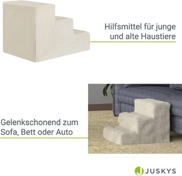 Juskys Pet Staircase Dog Staircase 36 cm - 3-Step Staircase with Washable Plush Cover - Cat Staircase Dog Ramp for Bed, Sofa, Couch, and Car - Cover (Beige)